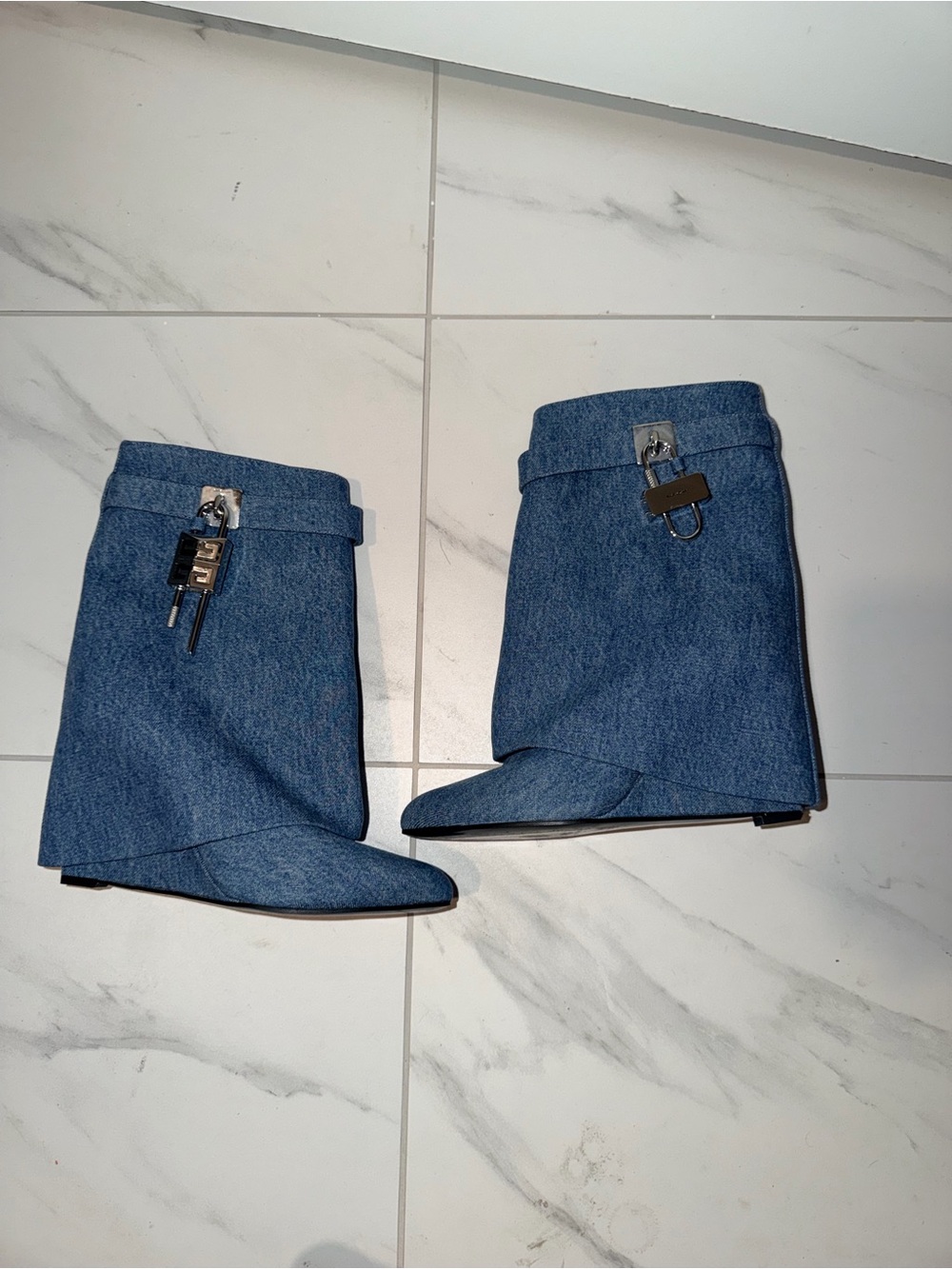 Givenchy Blue Denim Ankle Boots with Silver Hardware